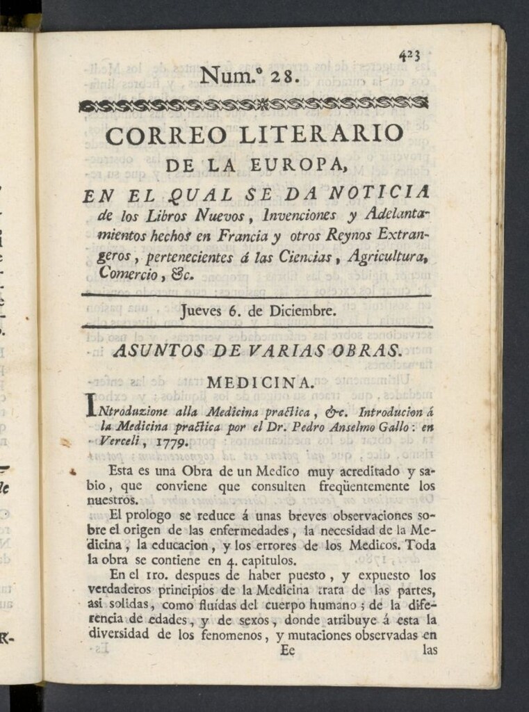 Miniatura de Correo Literario de la Europa del 6 de diciembre de 1781, nº 28
