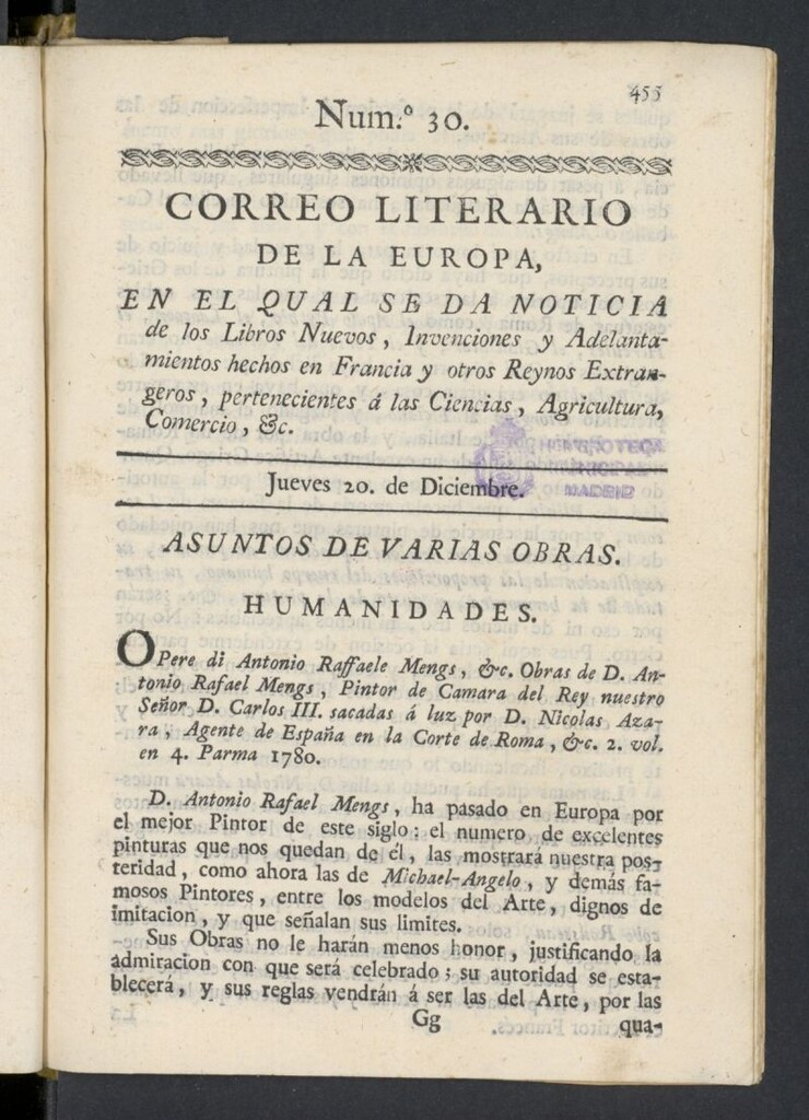 Miniatura de Correo Literario de la Europa del 20 de diciembre de 1781, nº 30