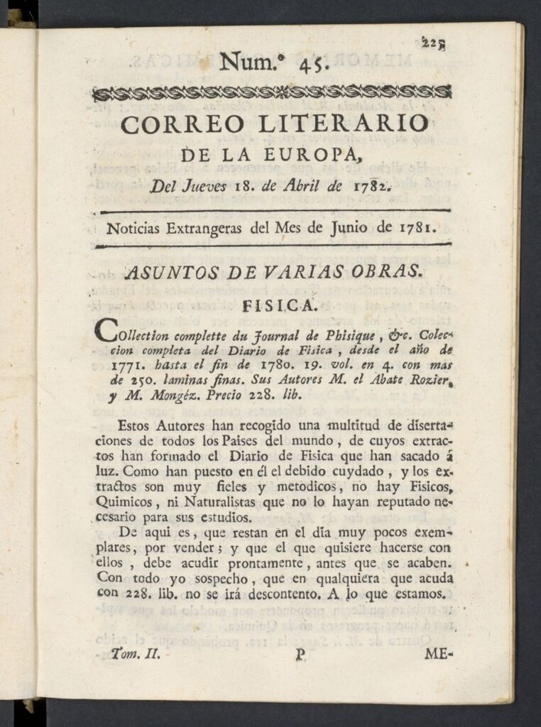 Miniatura de Correo Literario de la Europa del 18 de abril de 1782, nº 45