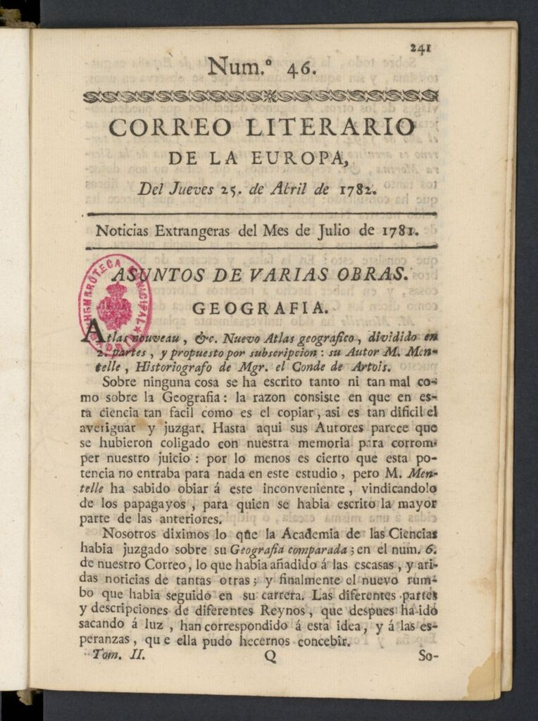 Miniatura de Correo Literario de la Europa del 25 de abril de 1782, nº 46