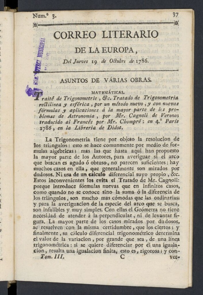 Miniatura de Correo Literario de la Europa del 19 de octubre de 1786, nº 3