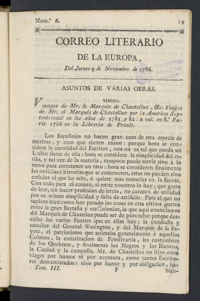 Miniatura de Correo Literario de la Europa del 9 de noviembre de 1786, nº 6