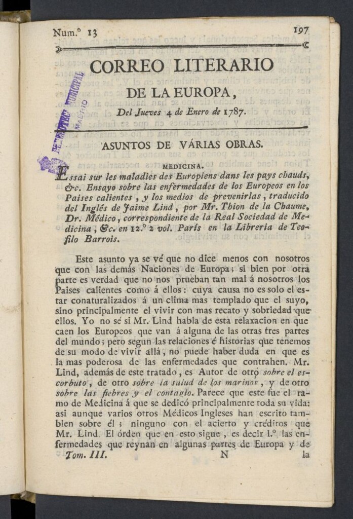 Miniatura de Correo Literario de la Europa del 4 de enero de 1787, nº 13