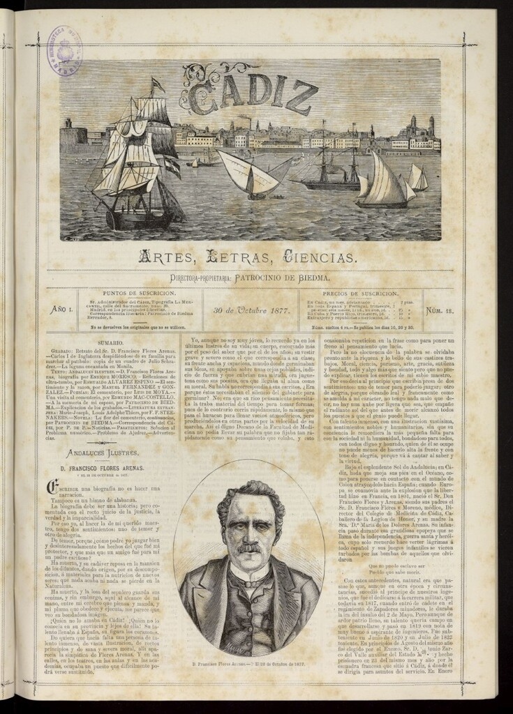 Miniatura de Cádiz: letras, ciencias y artes del 30 de octubre de 1877