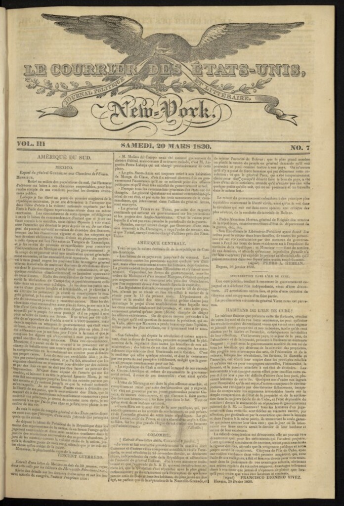 Miniatura de Le Courrier des États-Unis del 20 de marzo de 1830, nº 7