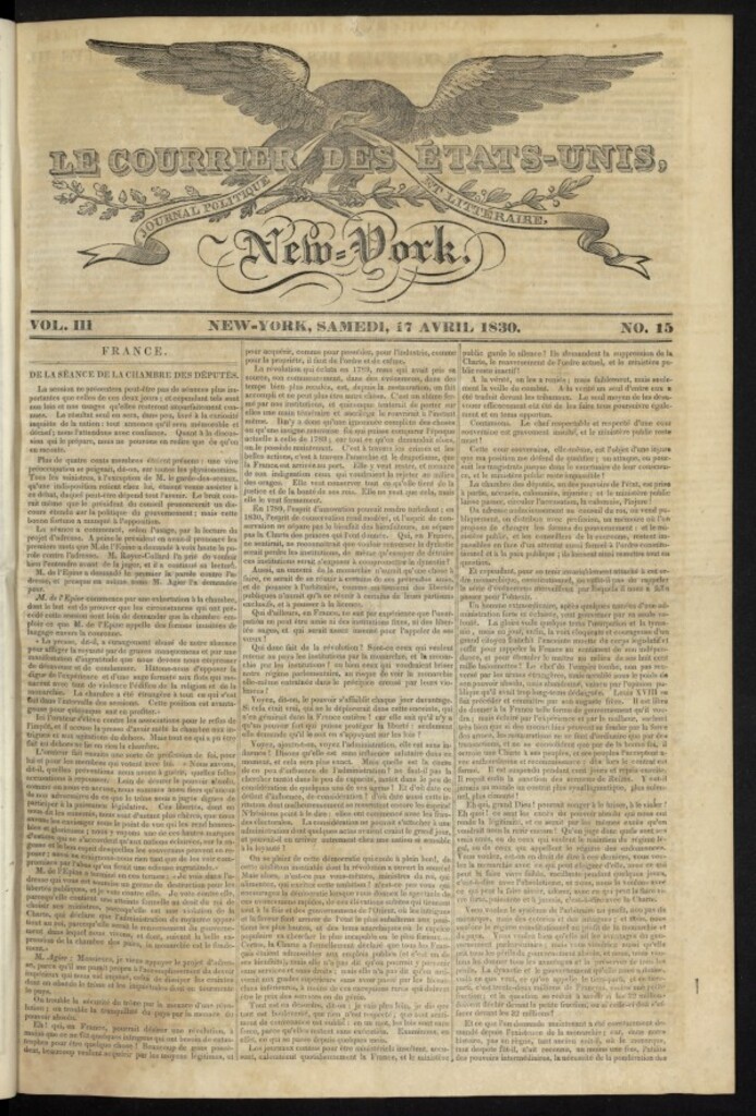 Miniatura de Le Courrier des États-Unis del 17 de abril de 1830, nº 15