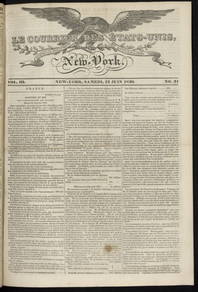 Miniatura de Le Courrier des États-Unis del 12 de junio de 1830, nº 31