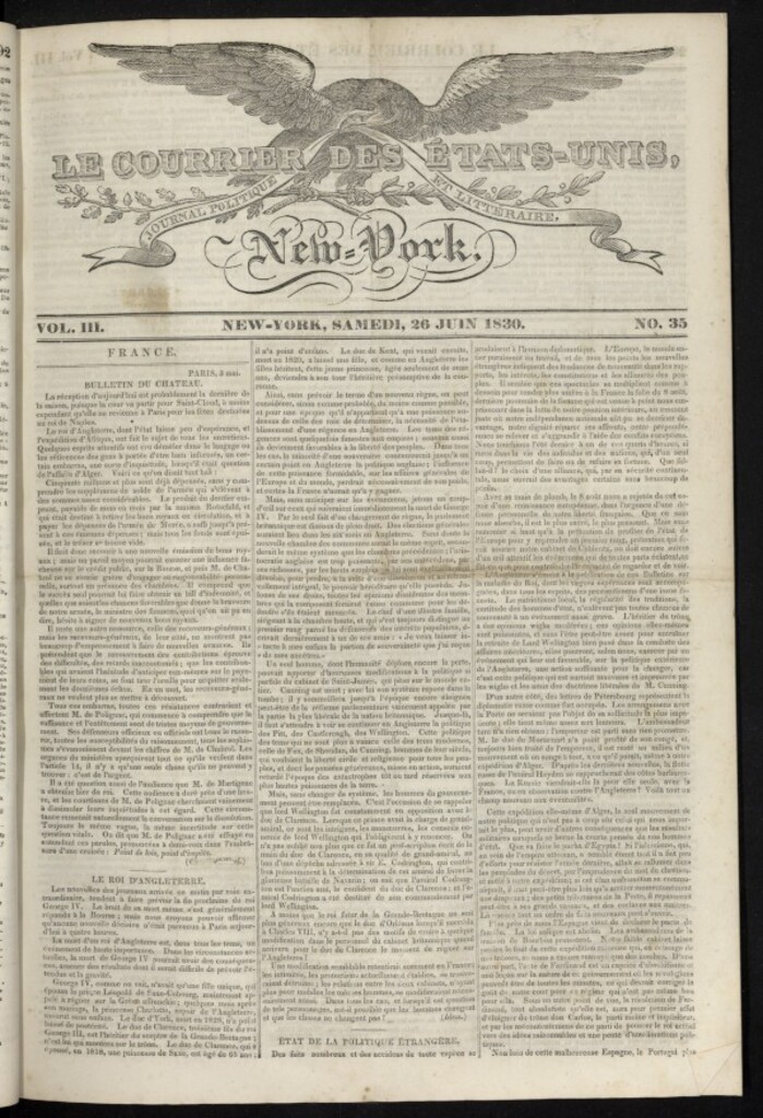 Miniatura de Le Courrier des États-Unis del 26 de junio de 1830, nº 35