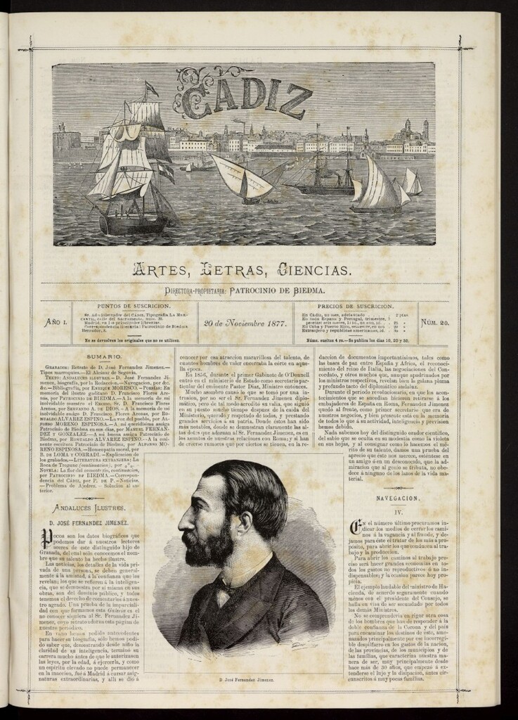Miniatura de Cádiz: letras, ciencias y artes del 20 de noviembre de 1877