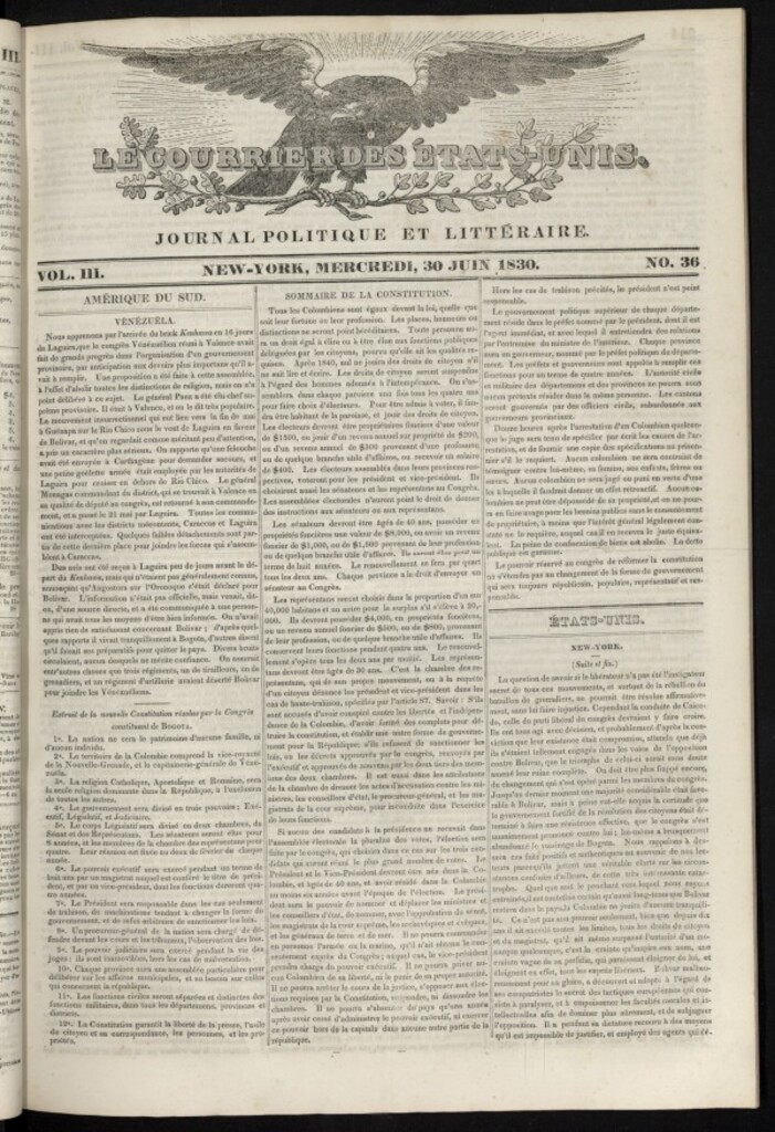 Miniatura de Le Courrier des États-Unis del 30 de junio de 1830, nº 36