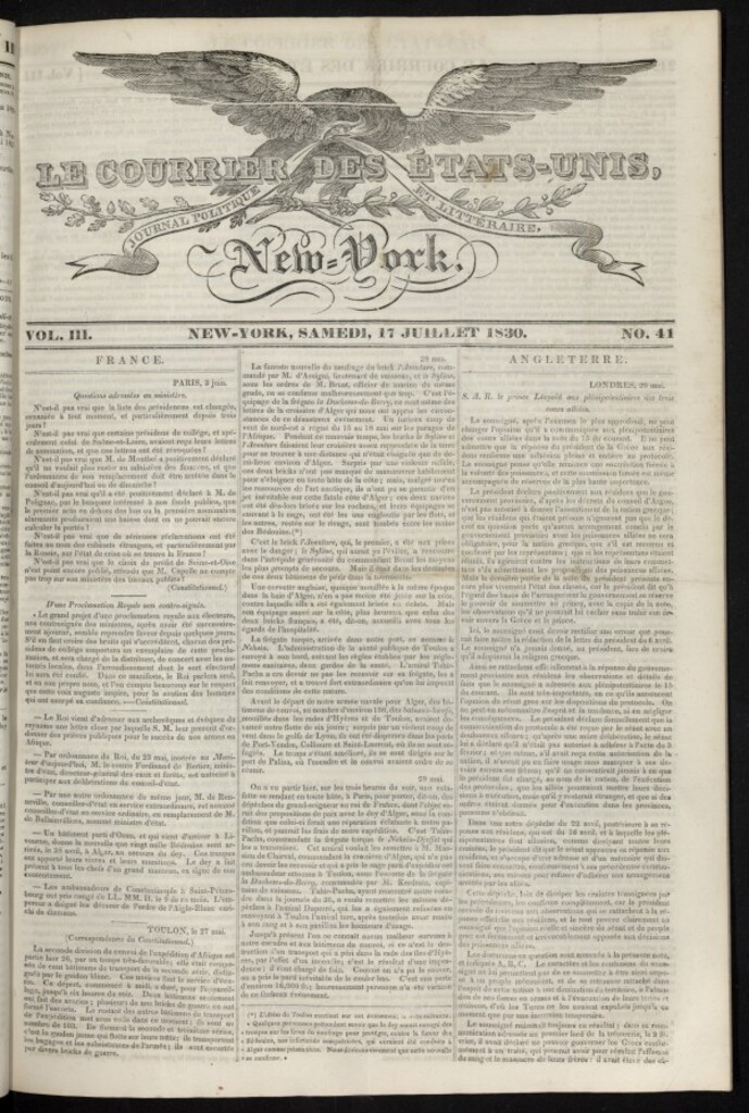 Miniatura de Le Courrier des États-Unis del 17 de julio de 1830, nº 41