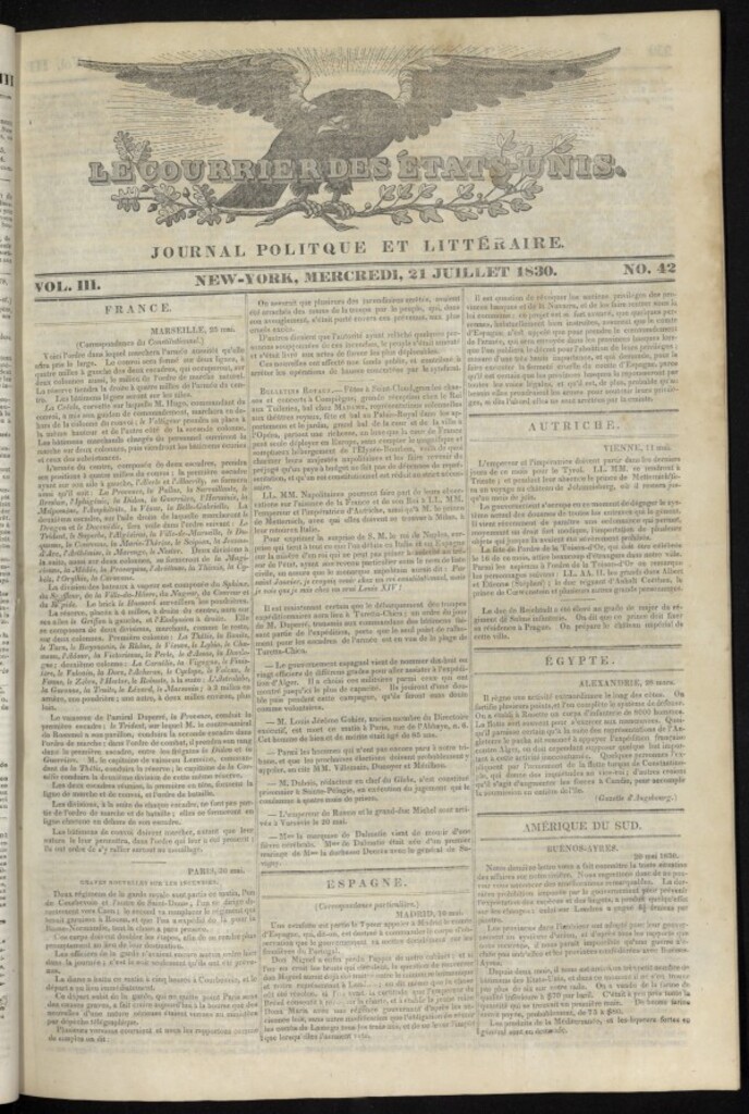 Miniatura de Le Courrier des États-Unis del 21 de julio de 1830, nº 42
