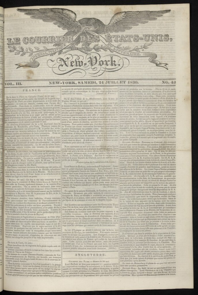 Miniatura de Le Courrier des États-Unis del 24 de julio de 1830, nº 43