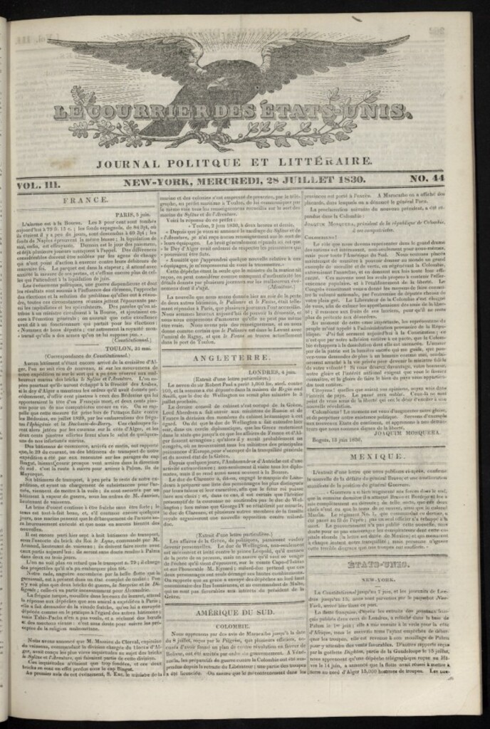 Miniatura de Le Courrier des États-Unis del 28 de julio de 1830, nº 44