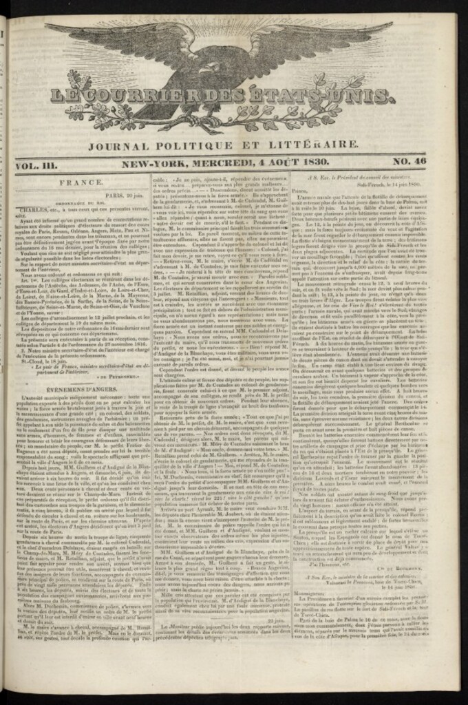 Miniatura de Le Courrier des États-Unis del 4 de agosto de 1830, nº 46