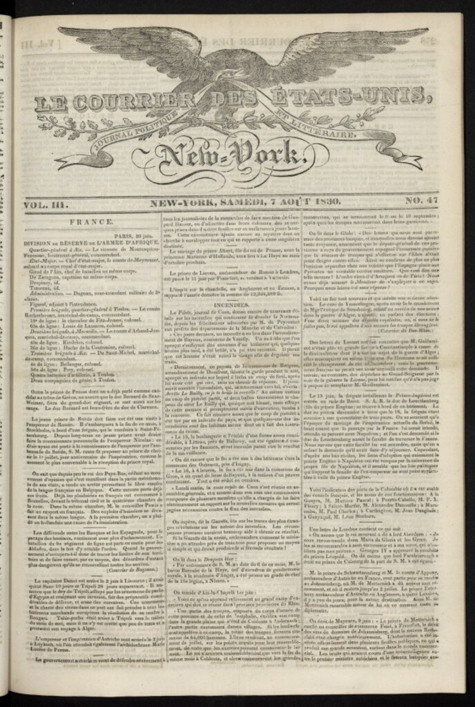 Miniatura de Le Courrier des États-Unis del 7 de agosto de 1830, nº 47