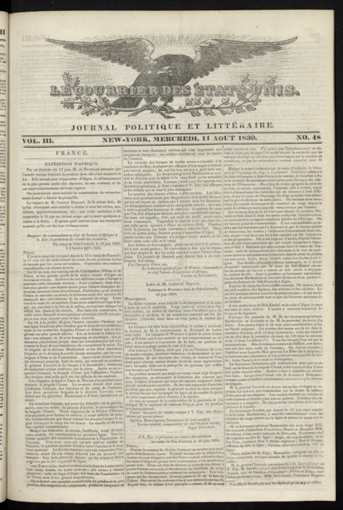 Miniatura de Le Courrier des États-Unis del 11 de agosto de 1830, nº 48
