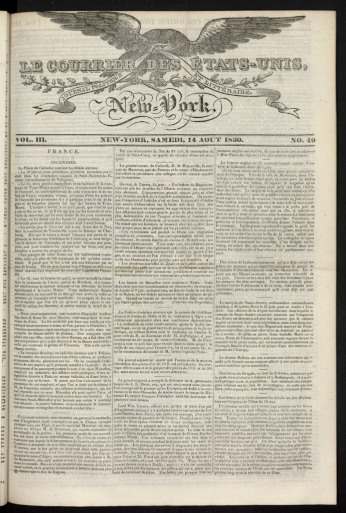 Miniatura de Le Courrier des États-Unis del 14 de agosto de 1830, nº 49