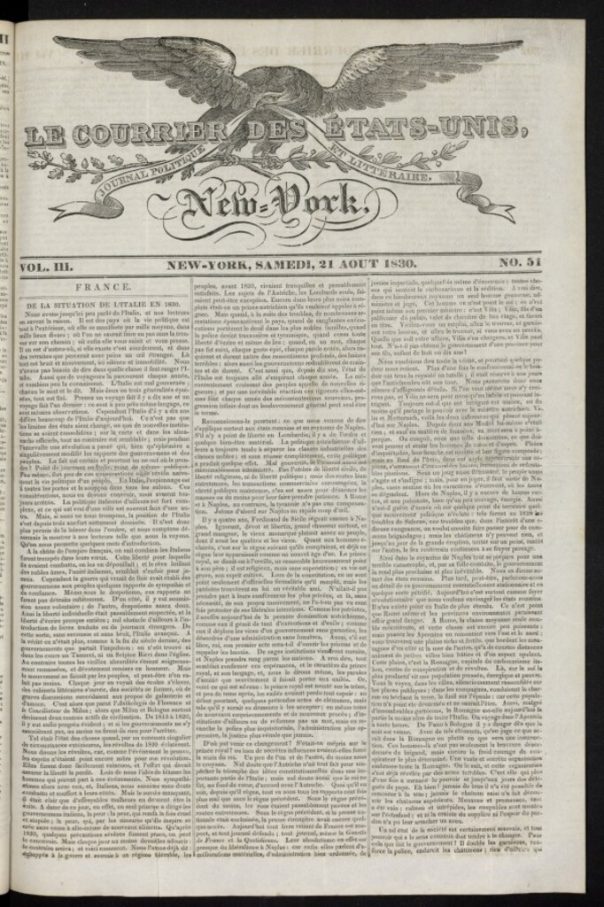 Miniatura de Le Courrier des États-Unis del 21 de agosto de 1830, nº 51