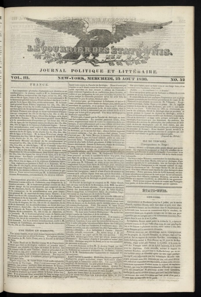 Miniatura de Le Courrier des États-Unis del 25 de agosto de 1830, nº 52