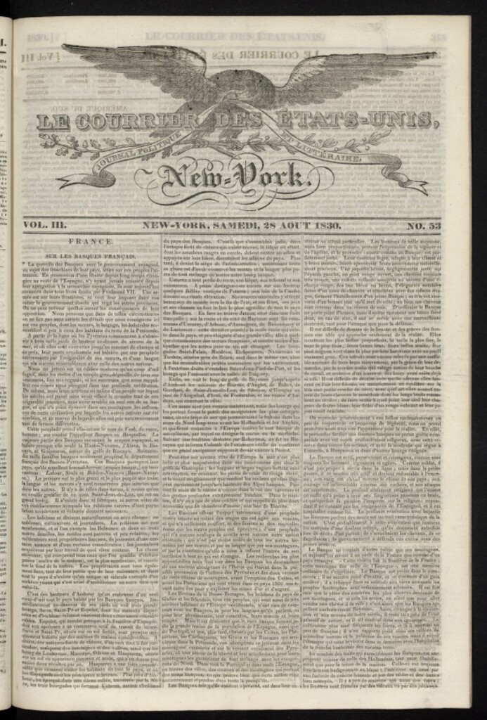 Miniatura de Le Courrier des États-Unis del 28 de agosto de 1830, nº 53