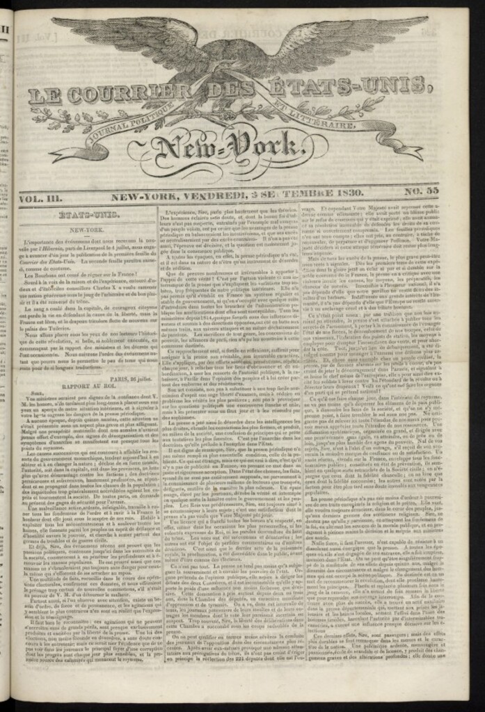 Miniatura de Le Courrier des États-Unis del 3 de septiembre de 1830, nº 55