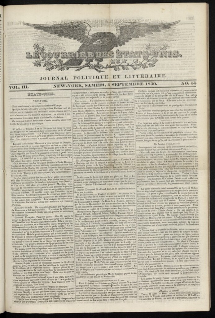 Miniatura de Le Courrier des États-Unis del 4 de septiembre de 1830, nº 55