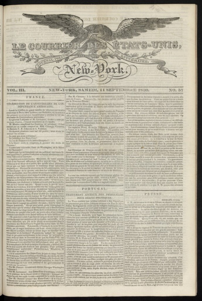 Miniatura de Le Courrier des États-Unis del 11 de septiembre de 1830, nº 57