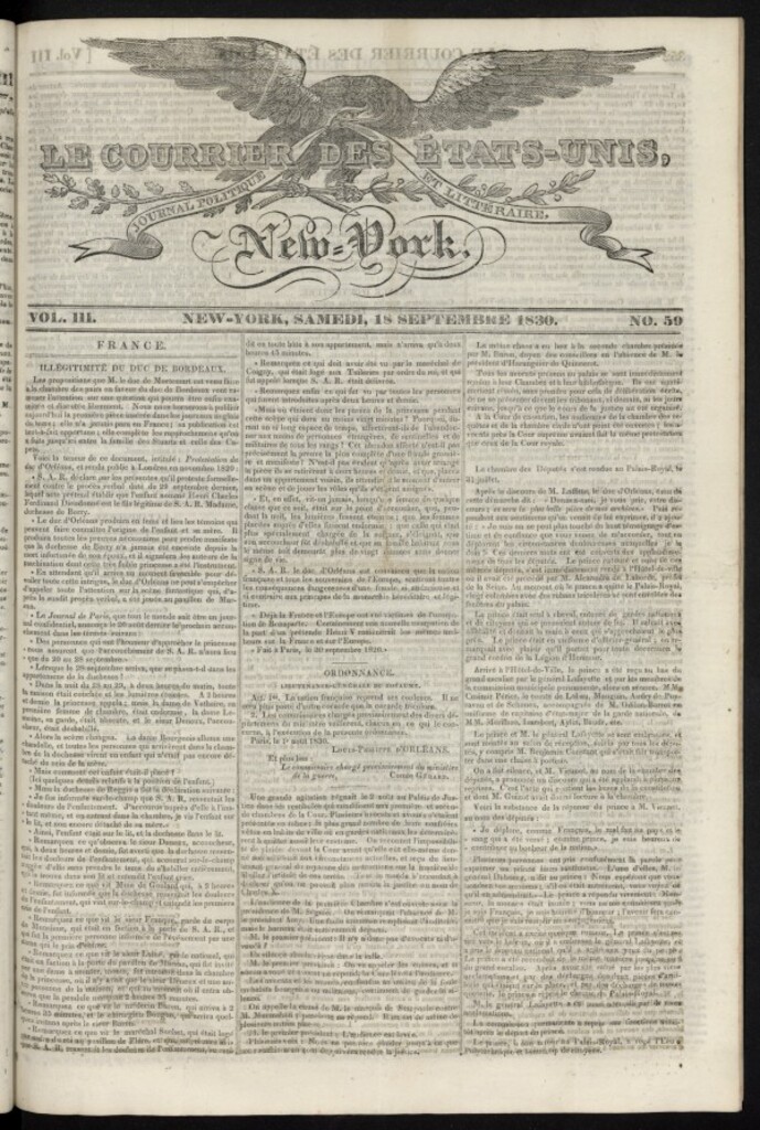 Miniatura de Le Courrier des États-Unis del 18 de septiembre de 1830, nº 59