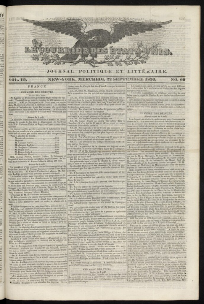 Miniatura de Le Courrier des États-Unis del 22 de septiembre de 1830, nº 60