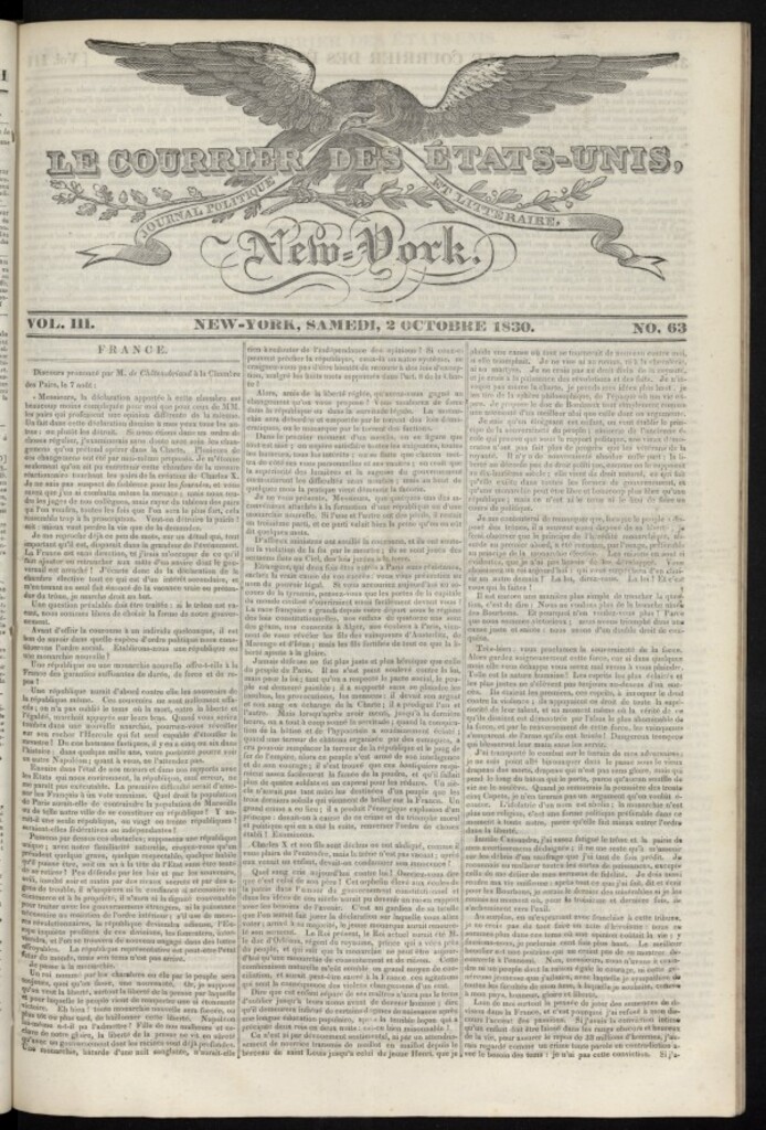 Miniatura de Le Courrier des États-Unis del 2 de octubre de 1830, nº 63