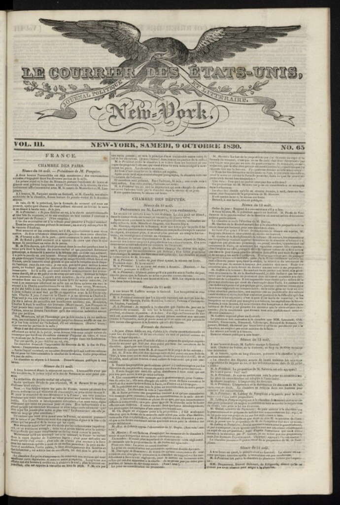 Miniatura de Le Courrier des États-Unis del 9 de octubre de 1830, nº 65