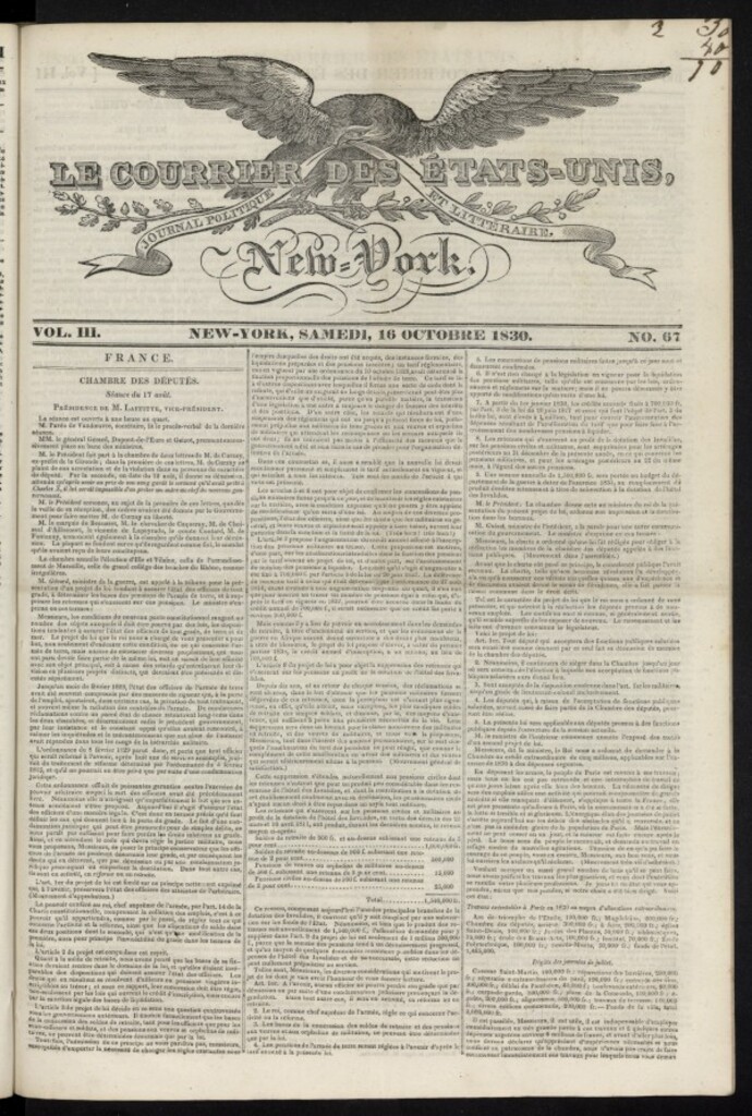 Miniatura de Le Courrier des États-Unis del 16 de octubre de 1830, nº 67