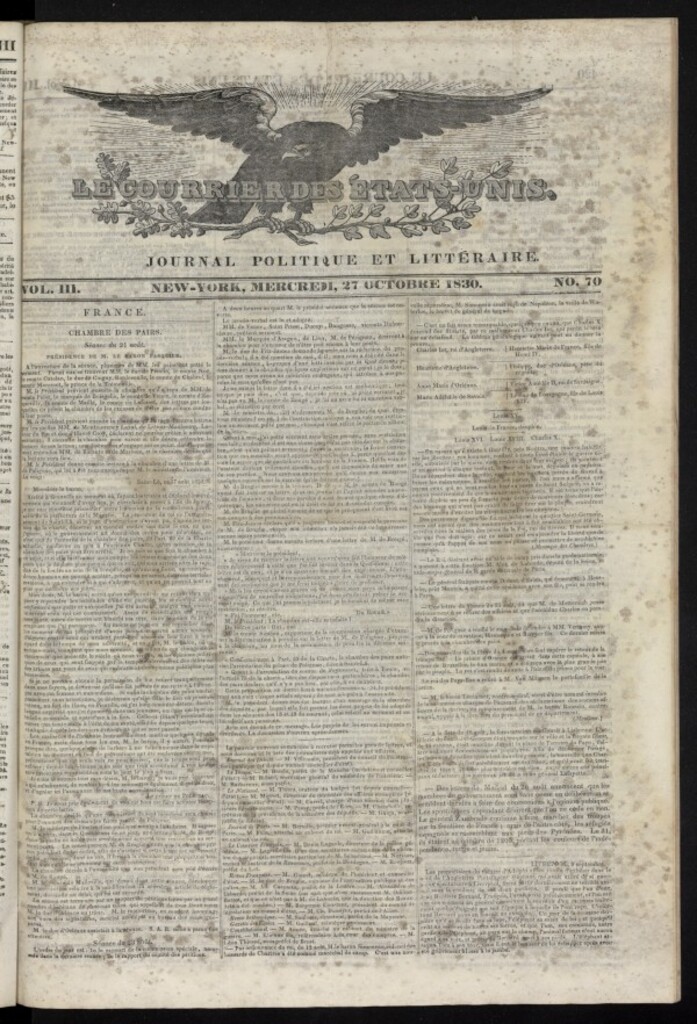 Miniatura de Le Courrier des États-Unis del 27 de octubre de 1830, nº 70