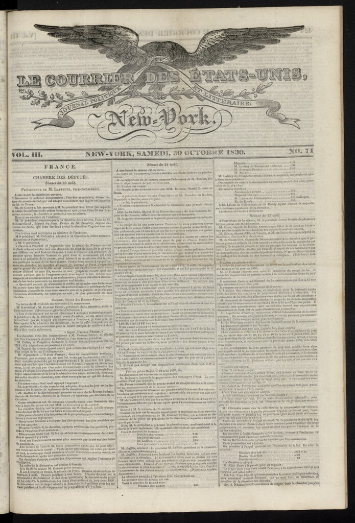 Miniatura de Le Courrier des États-Unis del 30 de octubre de 1830, nº 71