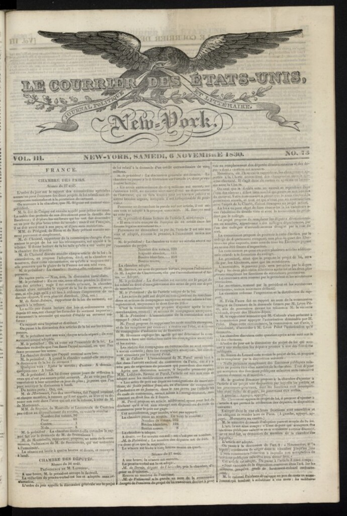 Miniatura de Le Courrier des États-Unis del 6 de noviembre de 1830, nº 73