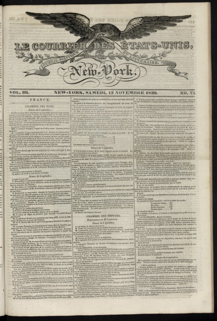 Miniatura de Le Courrier des États-Unis del 13 de noviembre de 1830, nº 75