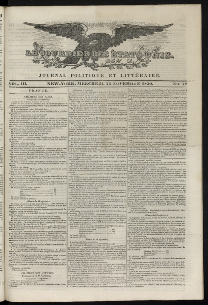 Miniatura de Le Courrier des États-Unis del 24 de noviembre de 1830, nº 78