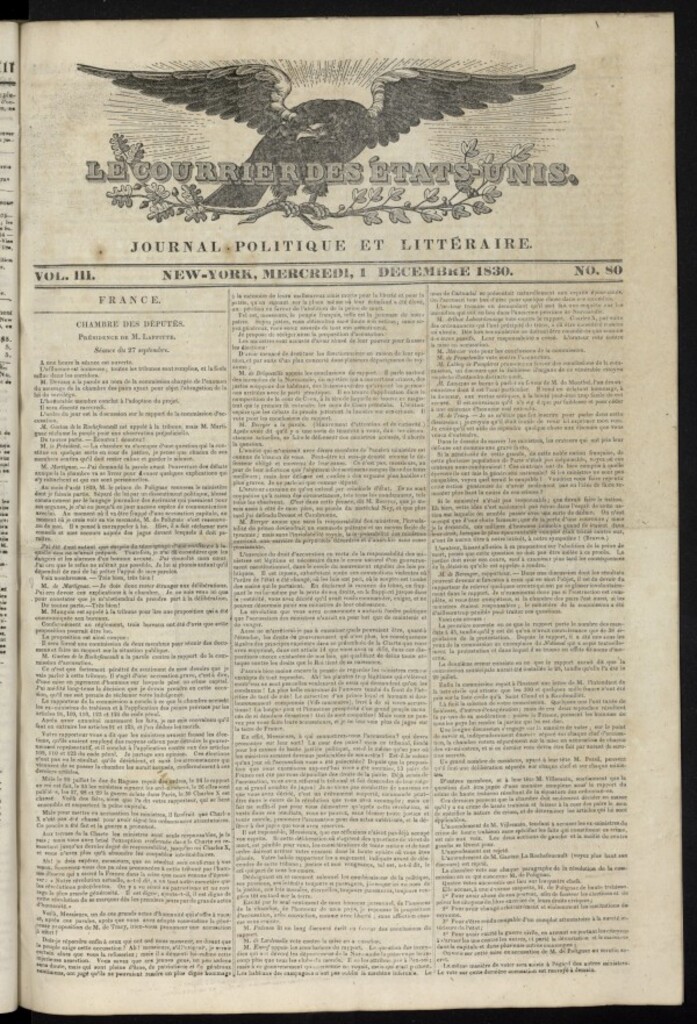 Miniatura de Le Courrier des États-Unis del 1 de diciembre de 1830, nº 80