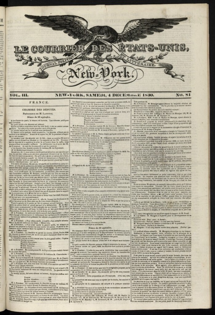 Miniatura de Le Courrier des États-Unis del 4 de diciembre de 1830, nº 81