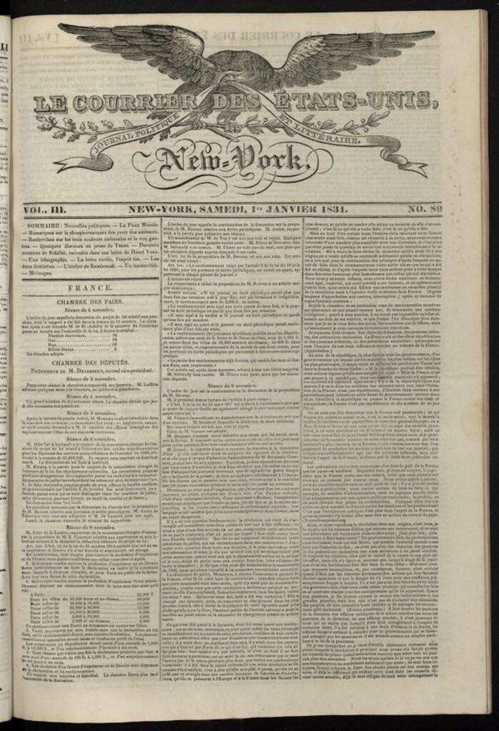 Miniatura de Le Courrier des États-Unis del 1 de enero de 1831, nº 89
