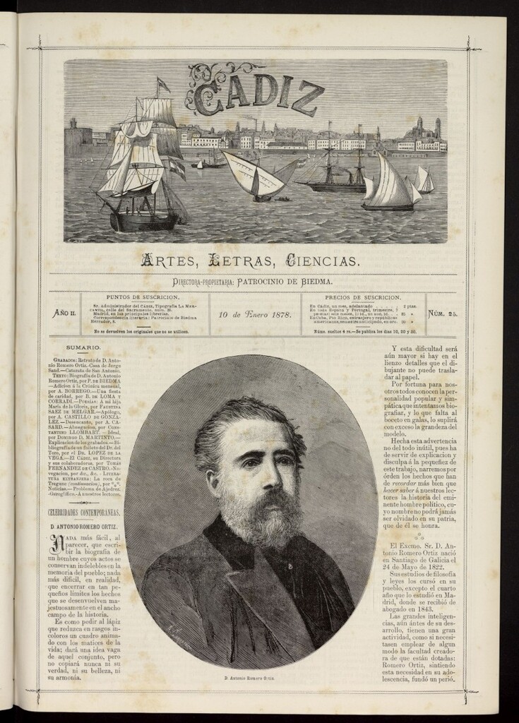 Miniatura de Cádiz: letras, ciencias y artes del 10 de enero de 1878