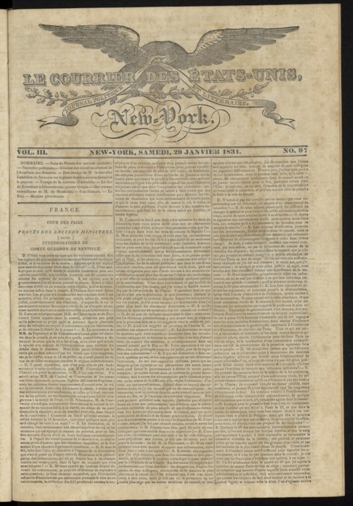 Miniatura de Le Courrier des États-Unis del 29 de enero de 1831, nº 97