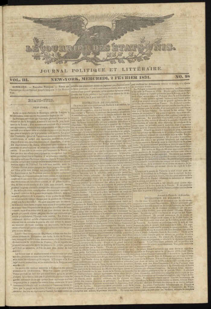 Miniatura de Le Courrier des États-Unis del 2 de febrero de 1831, nº 98