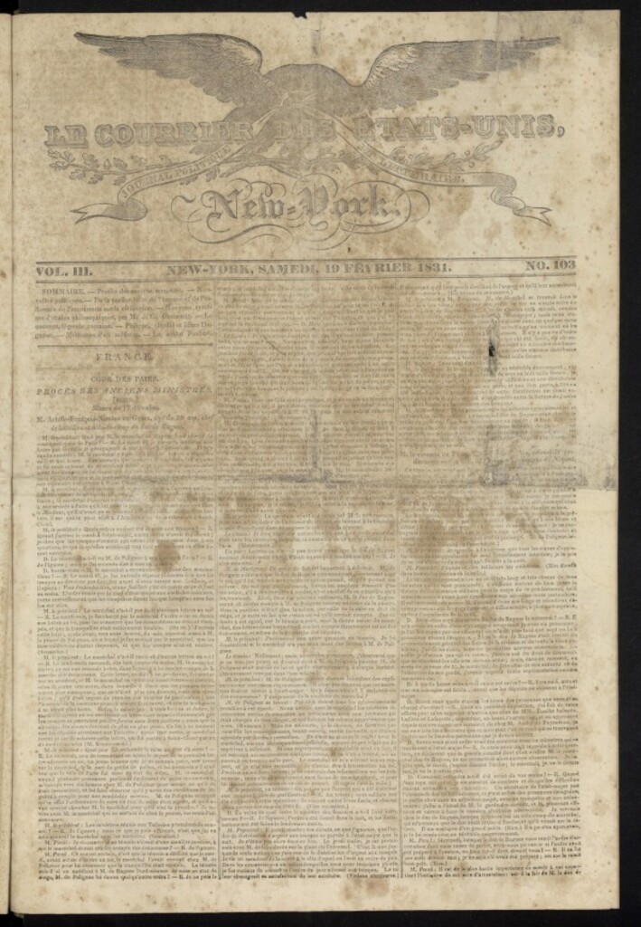 Miniatura de Le Courrier des États-Unis del 19 de febrero de 1831, nº 103