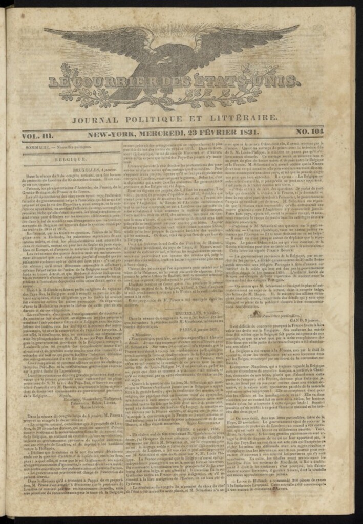Miniatura de Le Courrier des États-Unis del 23 de febrero de 1831, nº 104