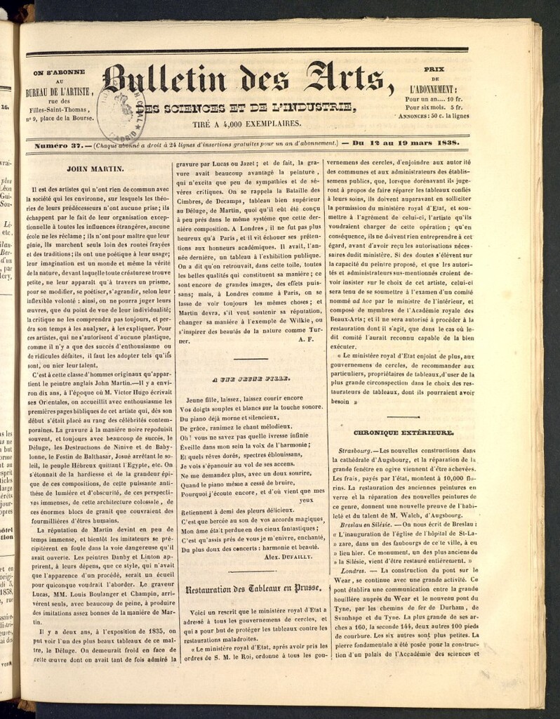 Miniatura de Bulletin des Arts, des Science et de l´Industrie del 12 de marzo de 1838, nº 37