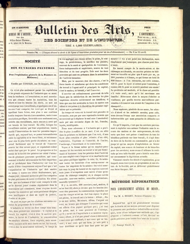 Miniatura de Bulletin des Arts, des Science et de l´Industrie del 9 de abril de 1838, nº 41 [sic]