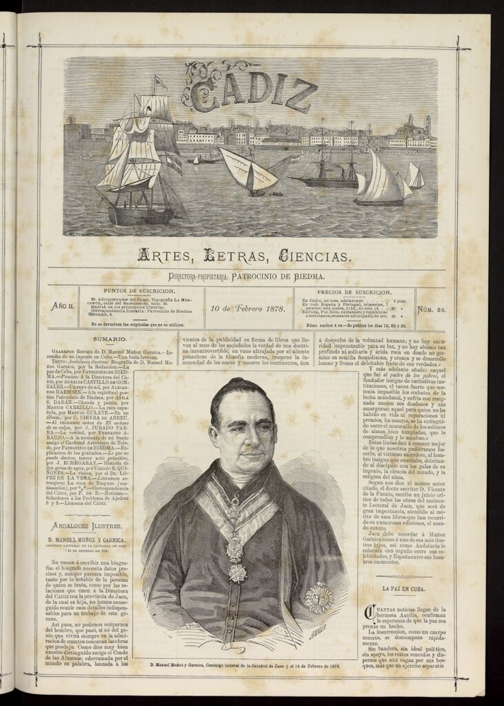 Miniatura de Cádiz: letras, ciencias y artes del 10 de febrero de 1878