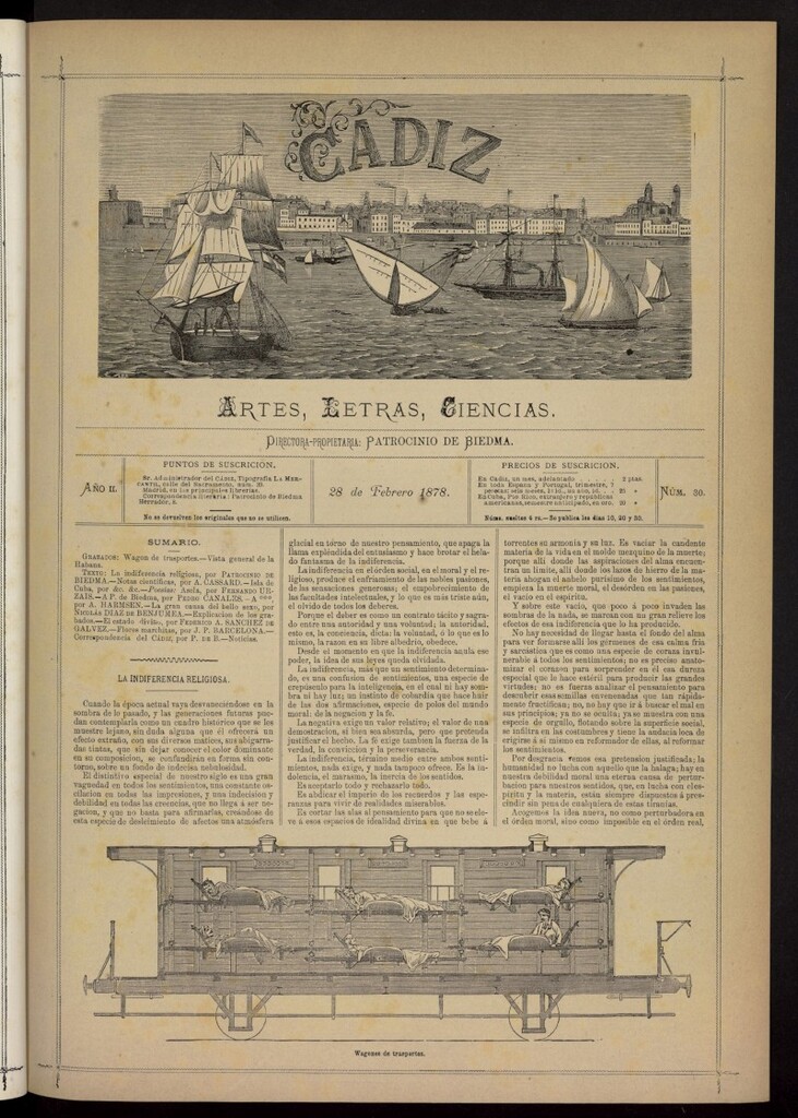 Miniatura de Cádiz: letras, ciencias y artes del 28 de febrero de 1878